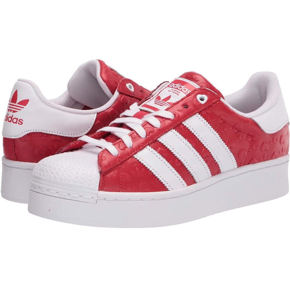 Adidas women superstar bold platform valentine heart embossed scarlet sneaker